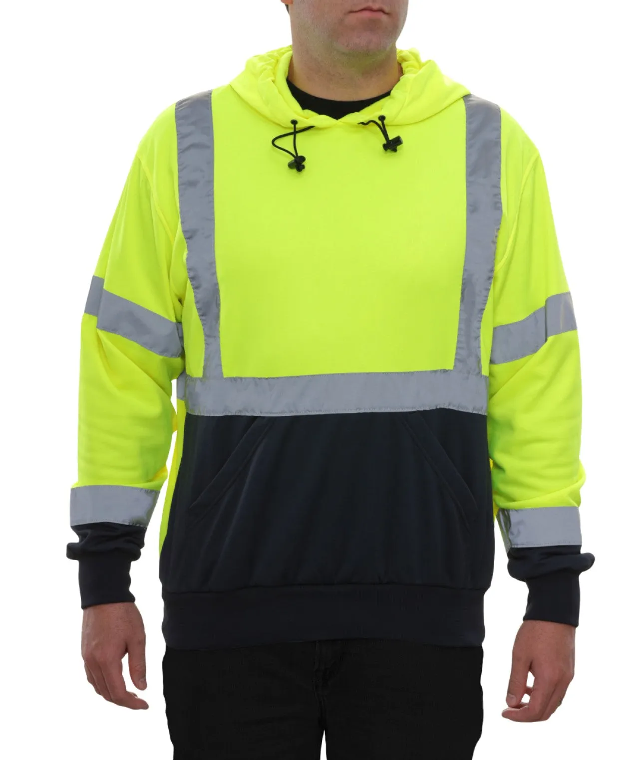 604GTLN Safety Hoodie: Hi-Vis Jacket 2-Tone Pullover: 7 oz. Lime & Navy