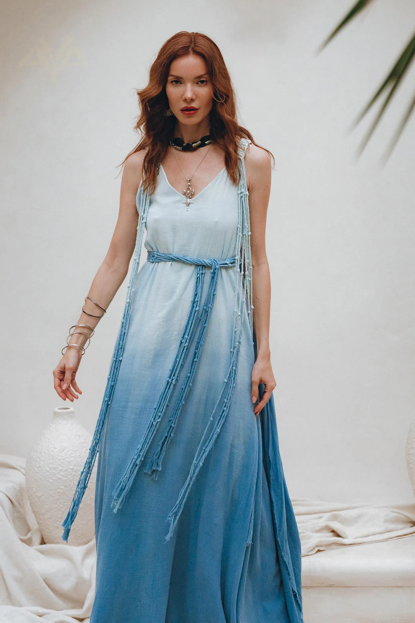 Boho Macrame Bridesmaid Dress • Ombre Sky Blue Dress