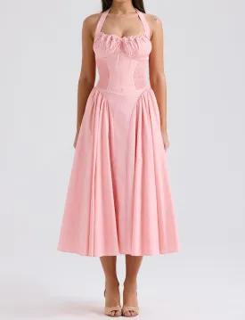 Christina Pink Halter Midi Dress