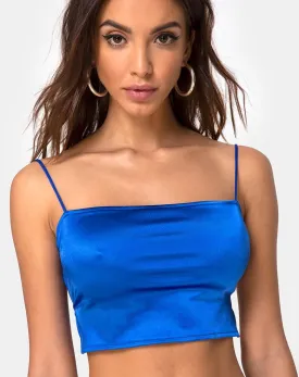 Cinia Crop Top in Satin Saphire Spandex