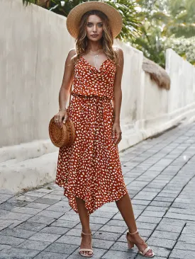 Cowl V Neckline Sleeveless Polka dots Boho Dress