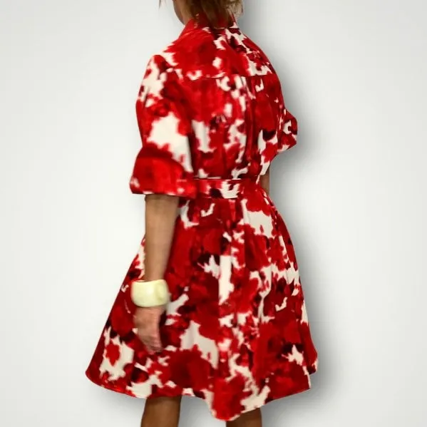 Dahlia Red Cotton Shirt Dress