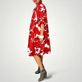 Dahlia Red Cotton Shirt Dress