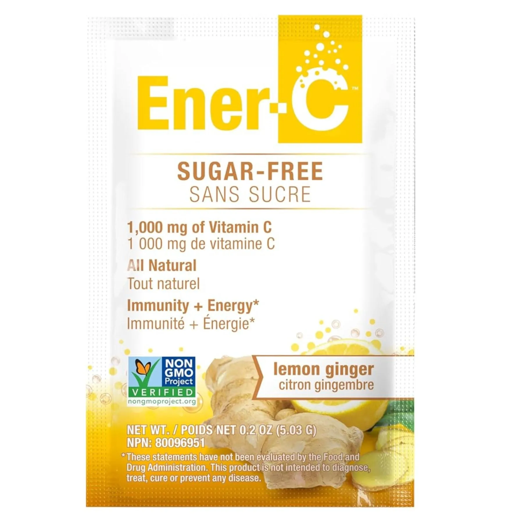 Ener-C Sugar Free Lemon Ginger Multivitamin Drink Mix - 1,000mg Vitamin C (Single Sachet)