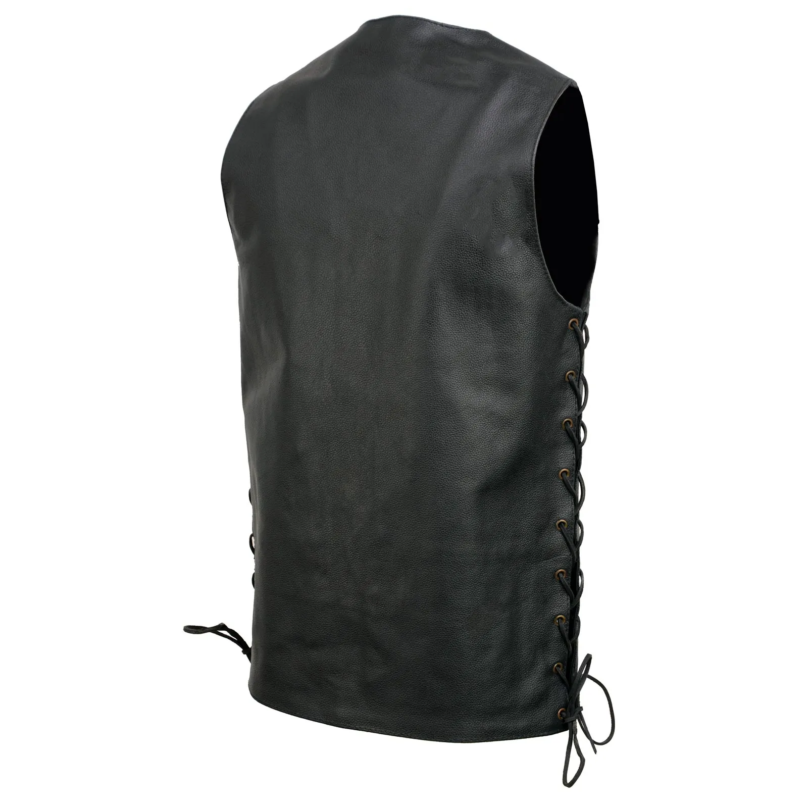 Event Leather EL5391 Black Motorcycle Leather Vest for Men w/ 10 Pockets- Riding Club Adult Motorcycle Vests