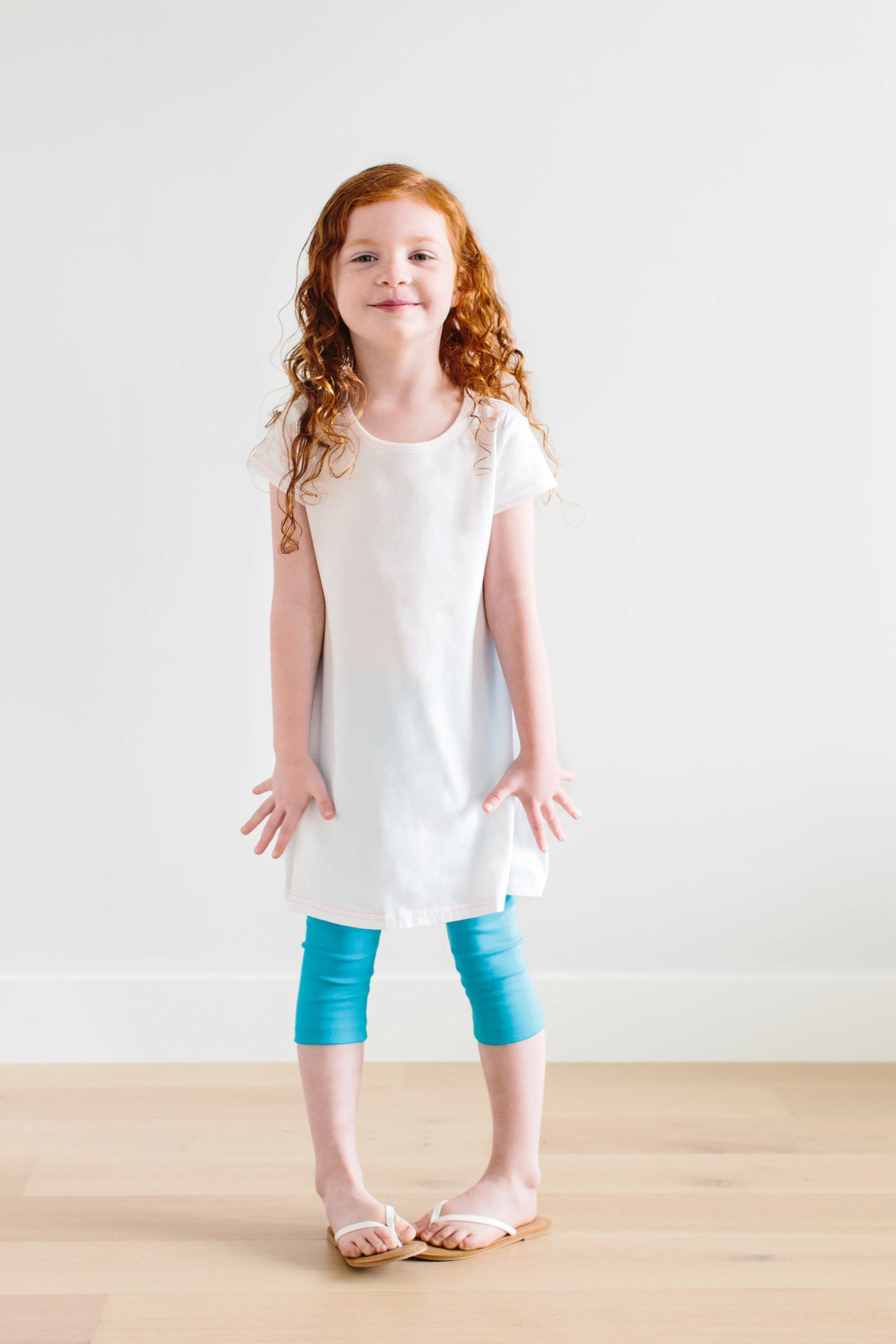 Girls Soft 100% Cotton Capri Leggings | Denim Blue