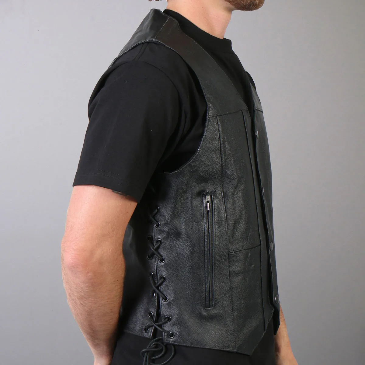 Hot Leathers VSM1017 Men's Black '10 Pocket' Leather Vest with Side