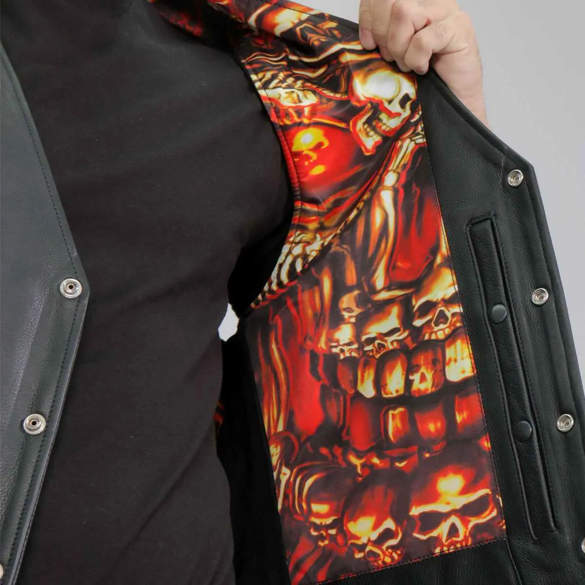 Hot Leathers VSM1061 Men's Black 'Skulls Make Skulls' Conceal and Carry Side Lace Leather Vest