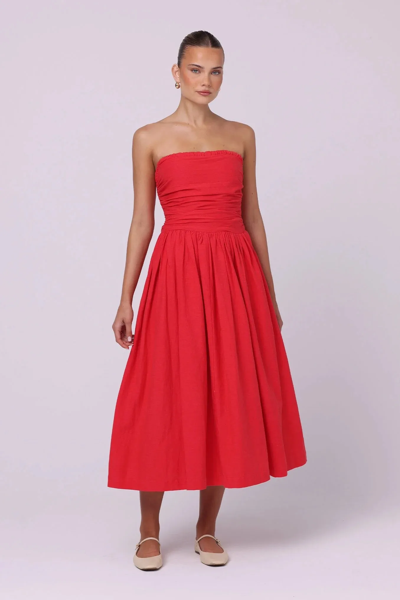 Isabelle Quinn Adessa Linen Midi Dress - Red