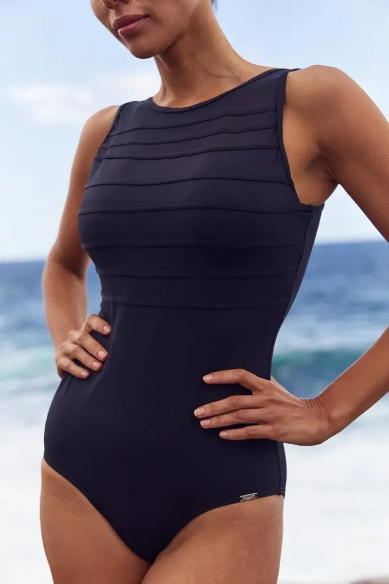 Jantzen Cosmopolitan Mesh High Neck One Piece Navy