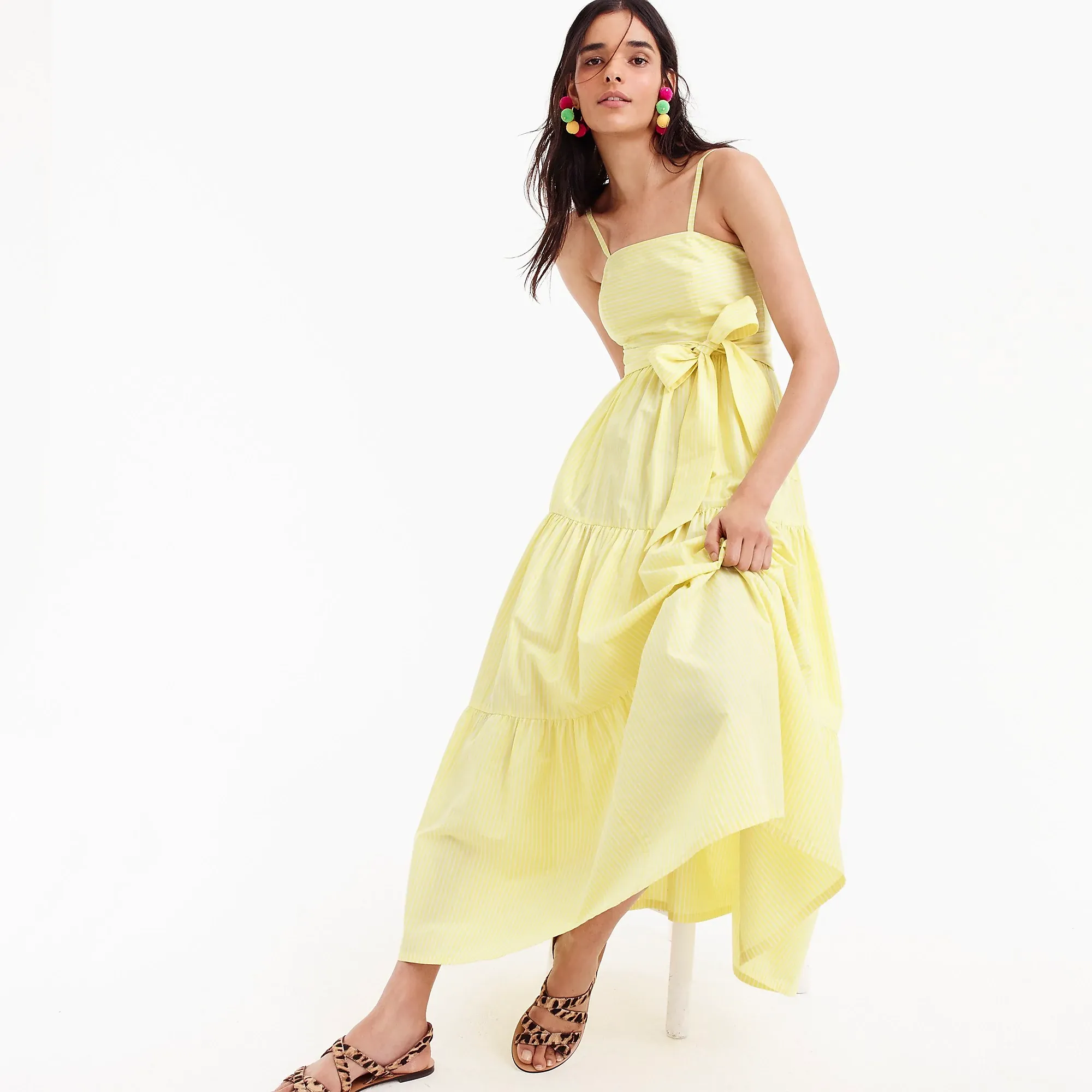 J.crew Tiered maxi dress in stripe - light yellow