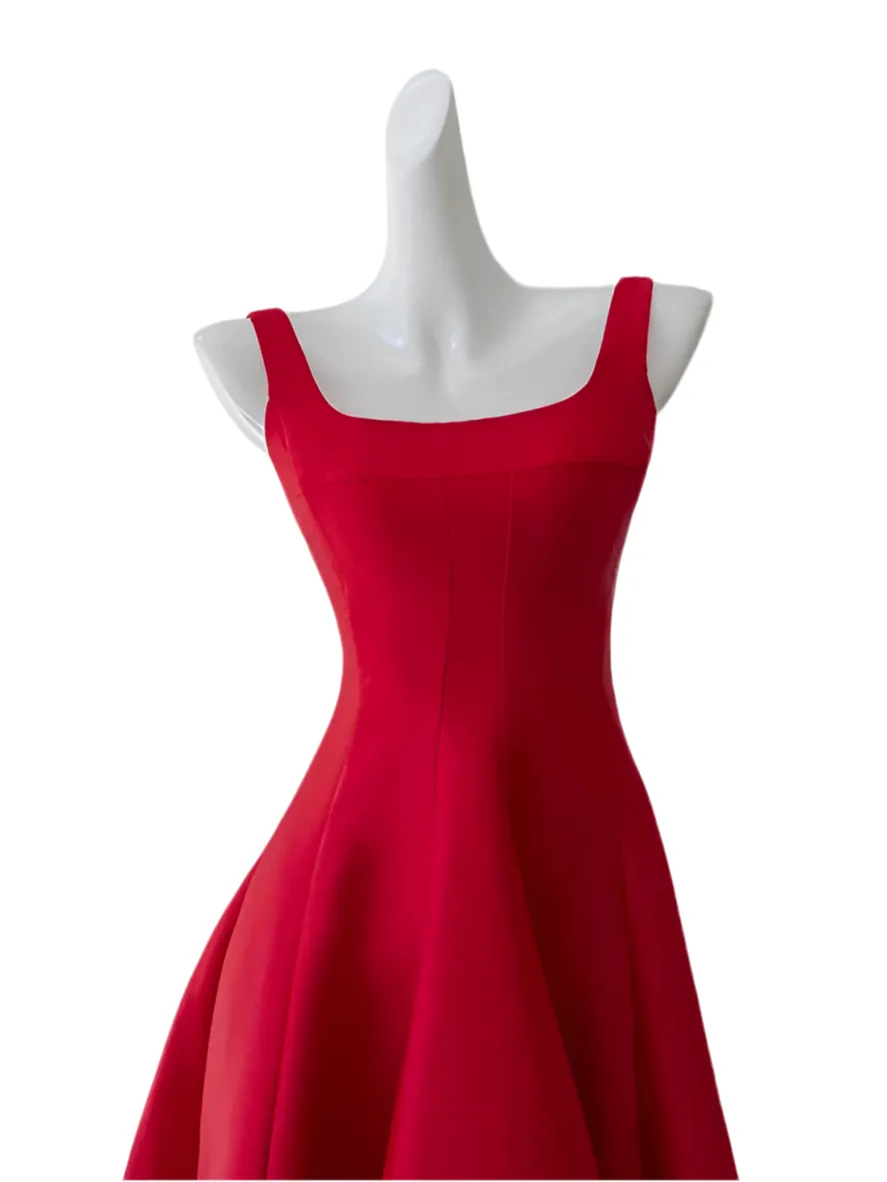 Liesel Red Pleated Flared Midi Dress