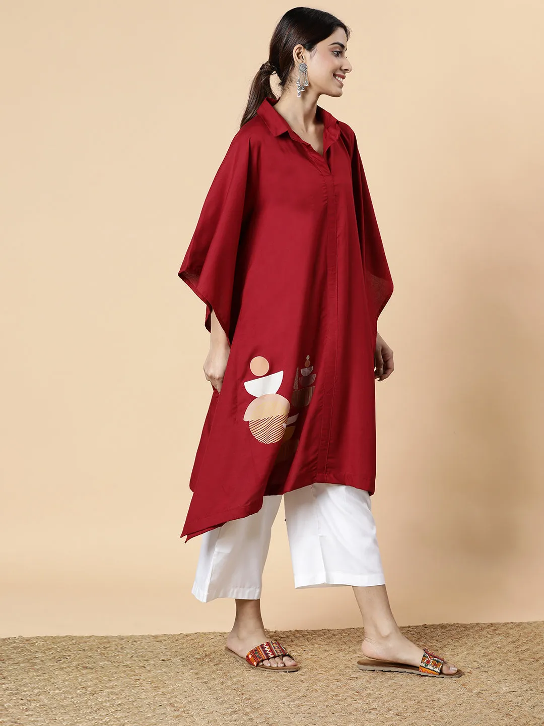 Maroon Rayon Shirt-Kaftan - Concept