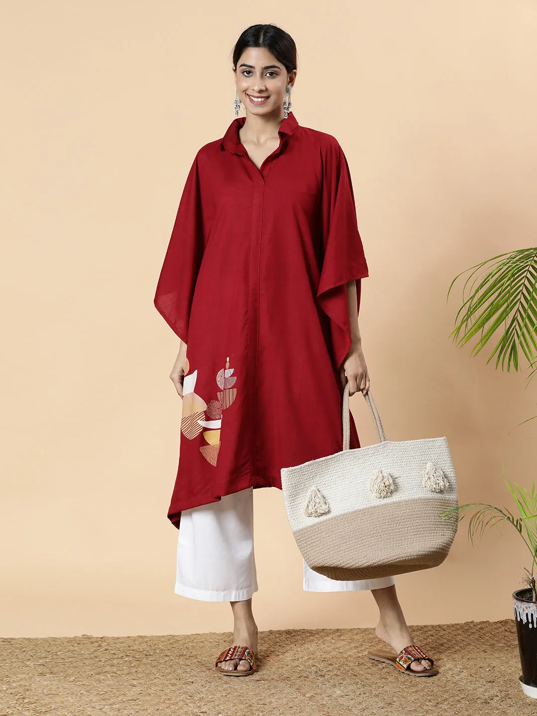 Maroon Rayon Shirt-Kaftan - Concept