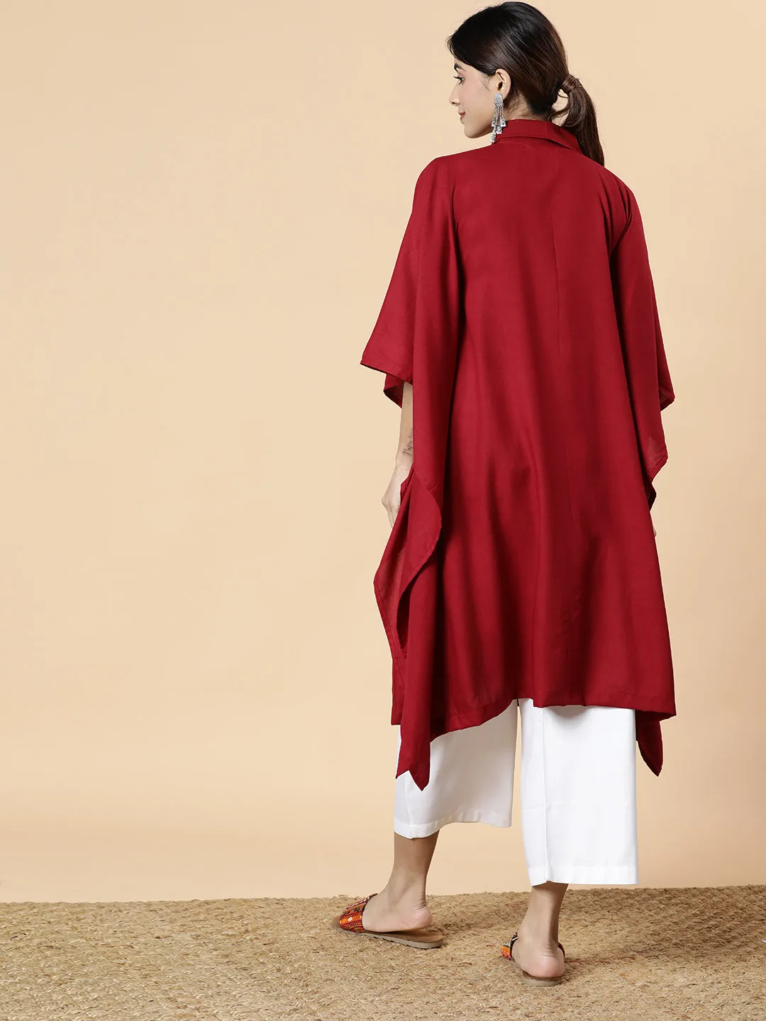 Maroon Rayon Shirt-Kaftan - Concept