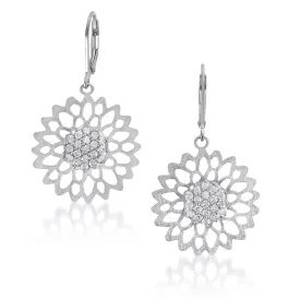 Matte Sterling Silver Cubic Zirconia Flower Earrings