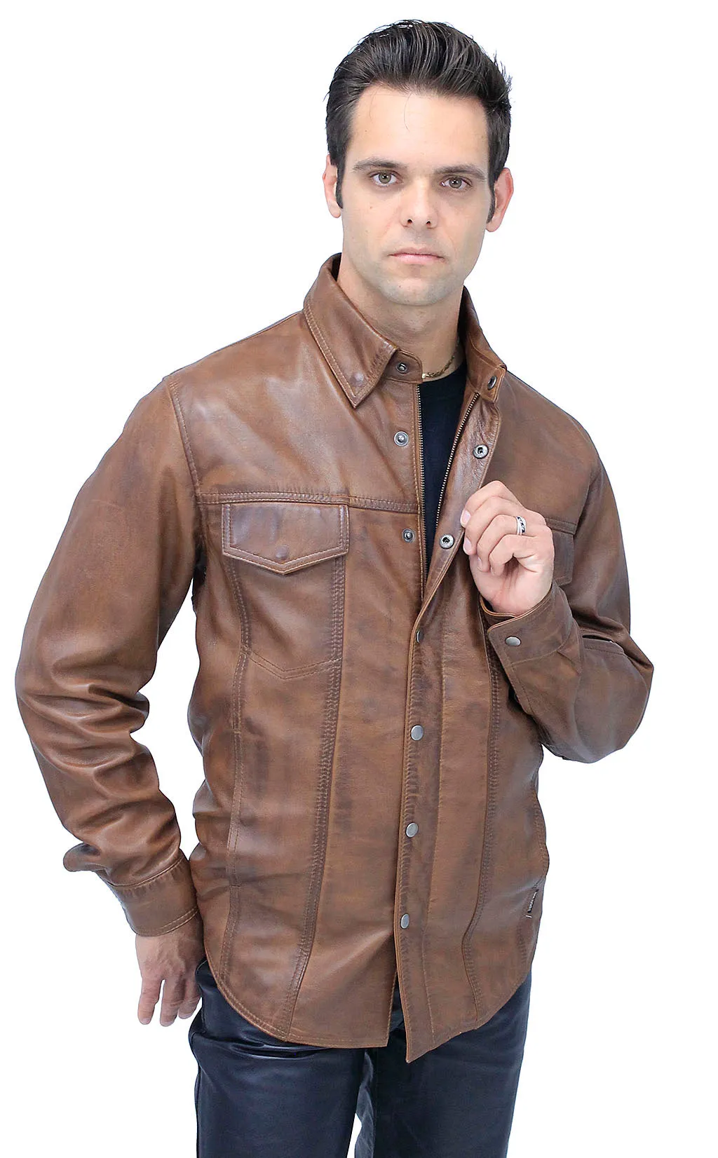 Men's Antiqued Brown Leather Shirt #MS24805GN