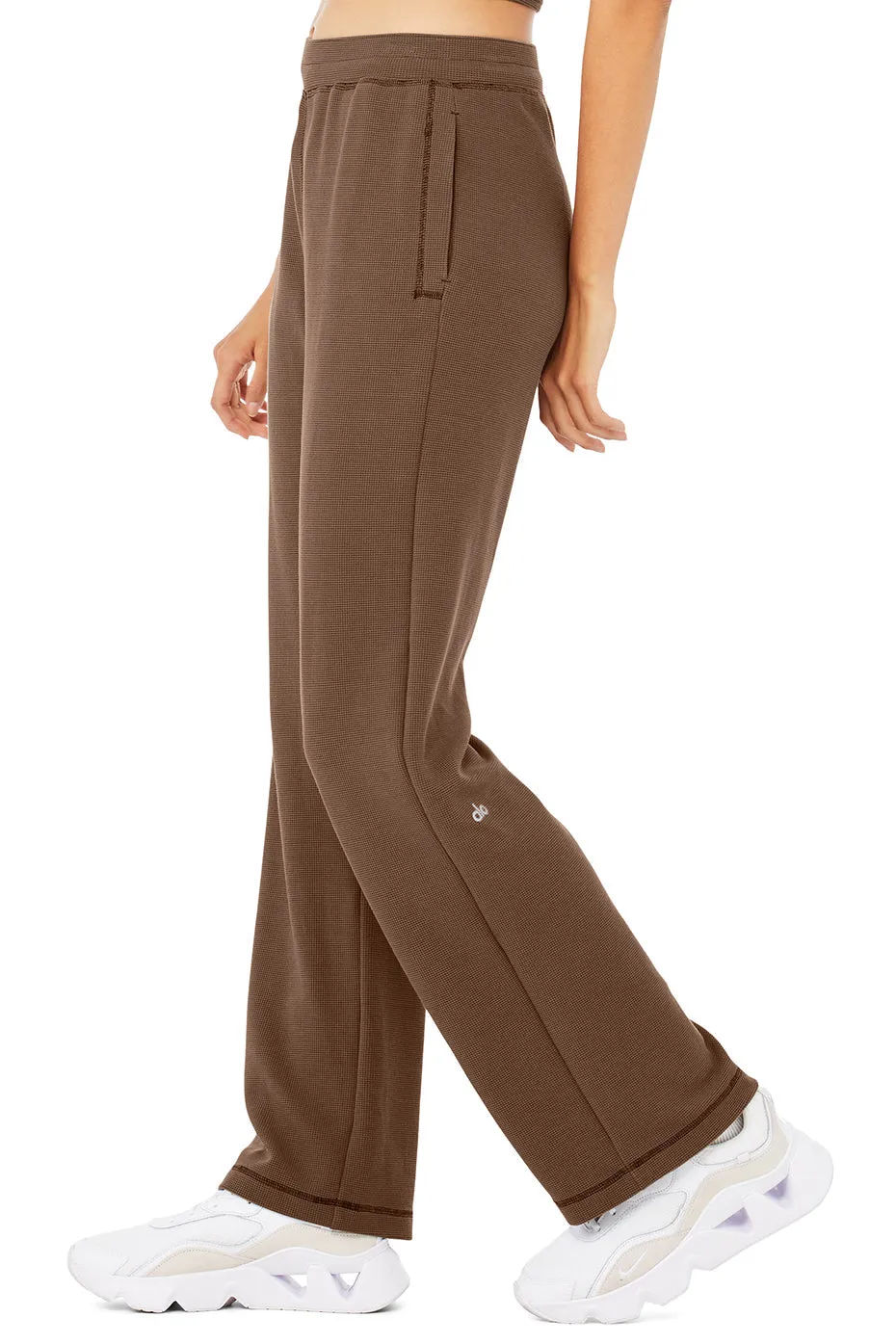 Micro Waffle High-Waist Pleasant Wide Leg Pant - Hot Cocoa