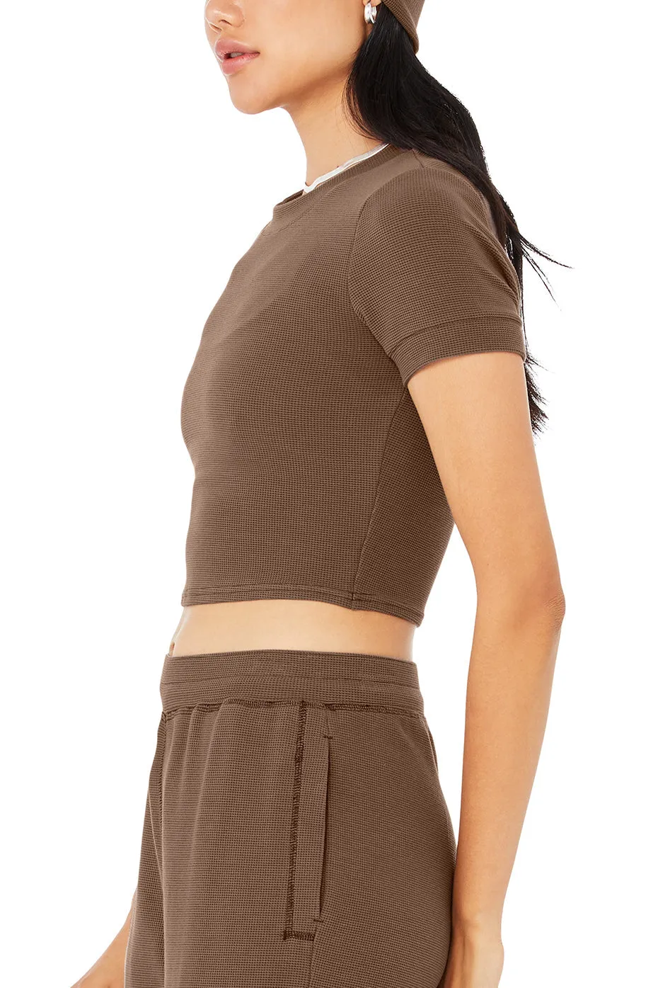 Micro Waffle High-Waist Pleasant Wide Leg Pant - Hot Cocoa