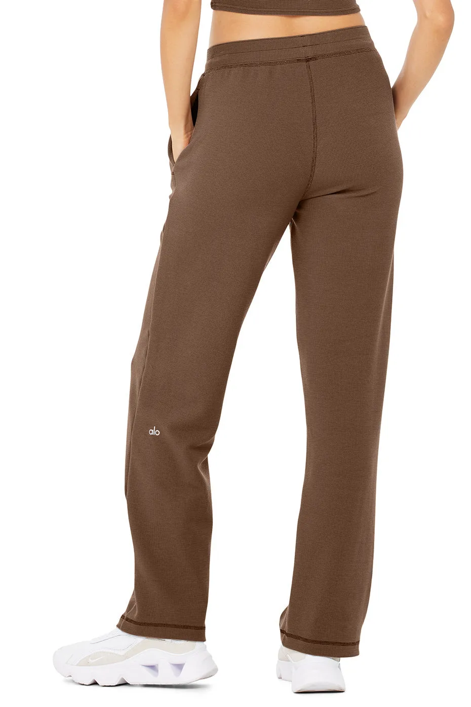 Micro Waffle High-Waist Pleasant Wide Leg Pant - Hot Cocoa