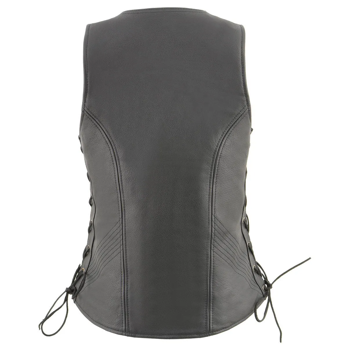 Milwaukee Leather MLL4532 Women's Black Cool-Tec Leather Open Neck Side Lace Stitching Detail Motorcycle Rider Vest