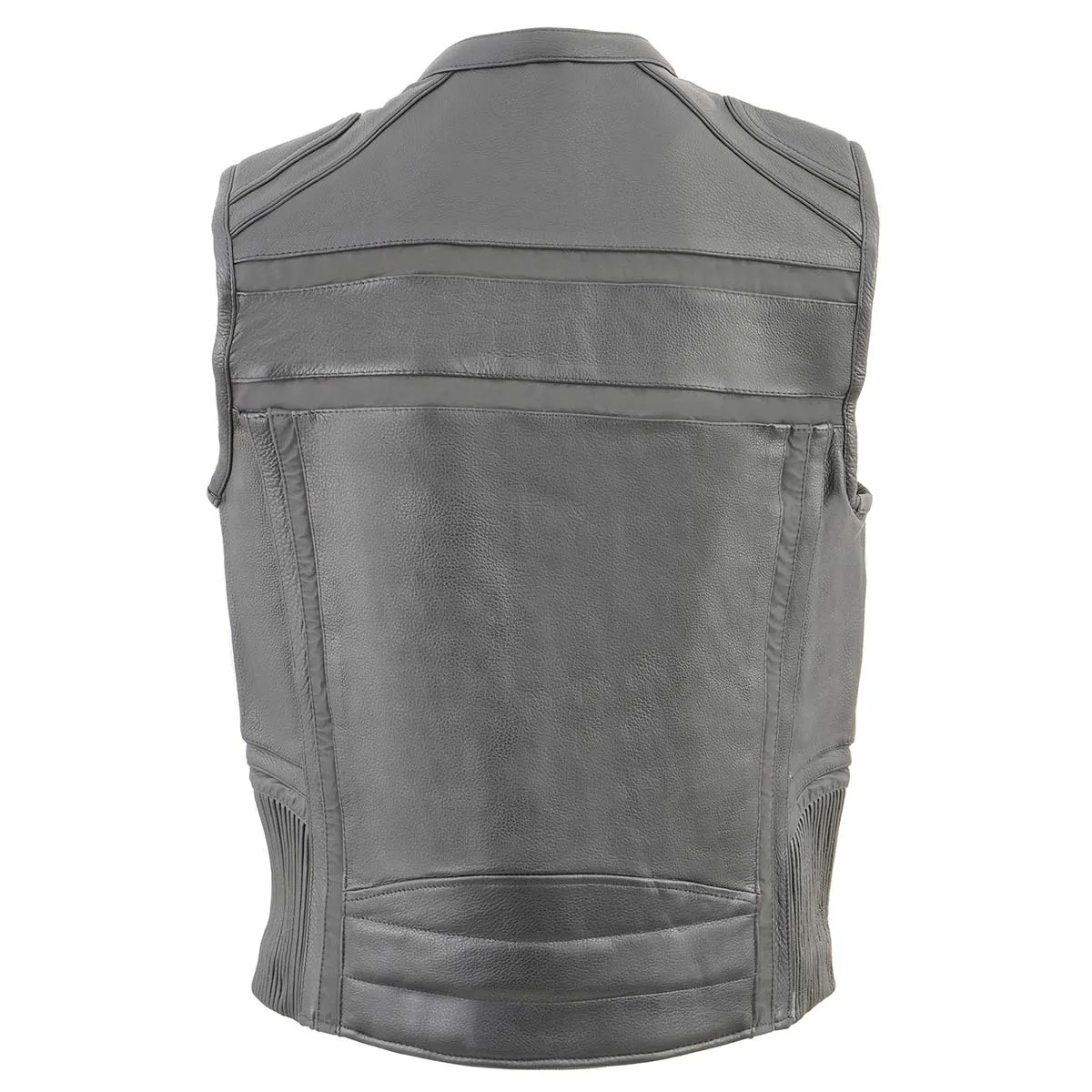 Milwaukee Leather MLM3560 Men's Black Leather Vest - Reflective Piping Elasticized Waist Open Neck Motorcycle Vest