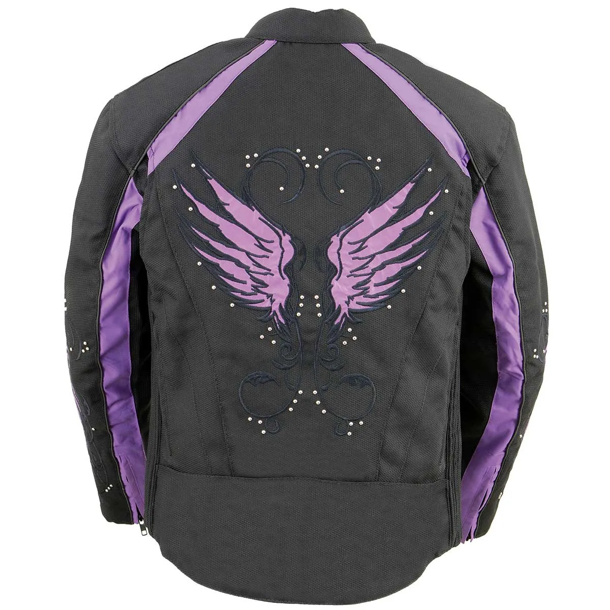 Milwaukee Leather MPL1954 Women's 'Studded Wings' Black and Purple Textile Moto Jacket