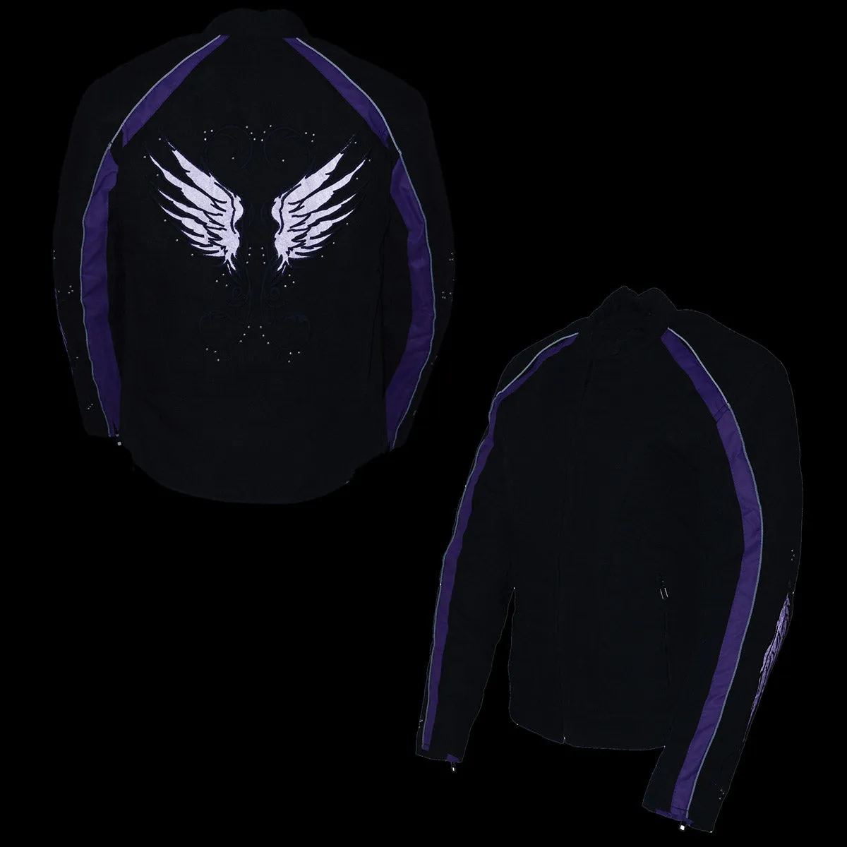 Milwaukee Leather MPL1954 Women's 'Studded Wings' Black and Purple Textile Moto Jacket