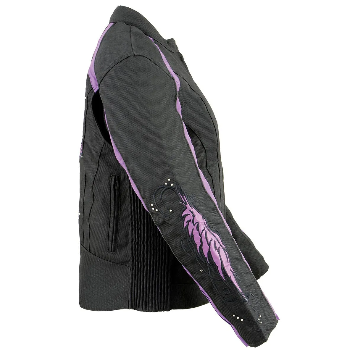 Milwaukee Leather MPL1954 Women's 'Studded Wings' Black and Purple Textile Moto Jacket