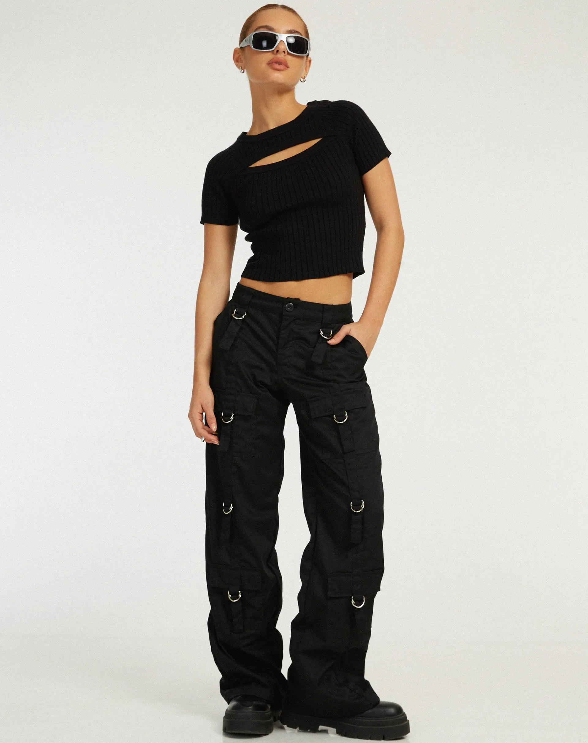 Morsche Cut Out Crop Top in Black