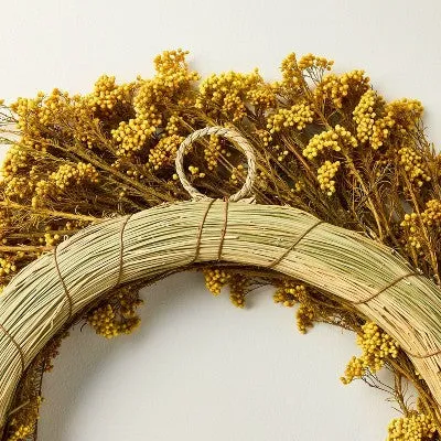 New - 21" Preserved Golden Rice Flower Fall Wreath - Hearth & Hand with Magnolia