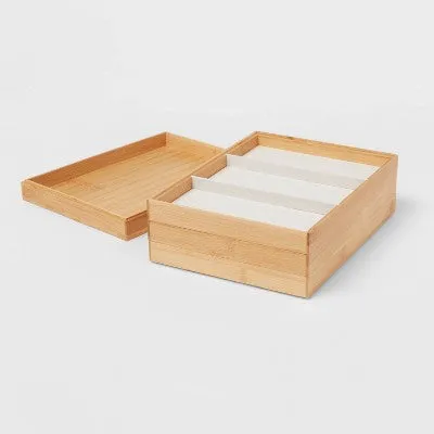 New - 9" x 12" Stackable Bamboo Accessory Tray Set with Lid - Brightroom