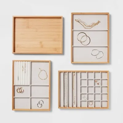 New - 9" x 12" Stackable Bamboo Accessory Tray Set with Lid - Brightroom