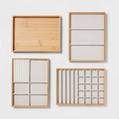 New - 9" x 12" Stackable Bamboo Accessory Tray Set with Lid - Brightroom