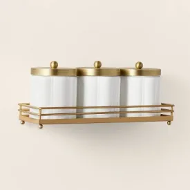 New - Milk Glass Bath Canister Set White/Brass with Wall-Mounting Kit - Hearth & Hand with Magnolia