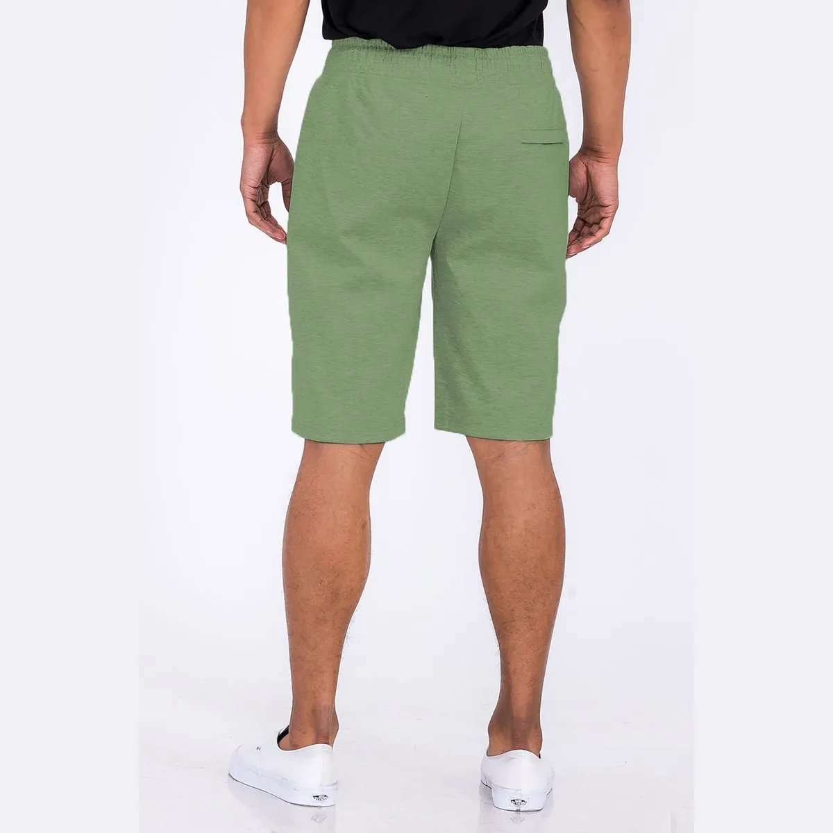 Olive Heathered Cotton Shorts