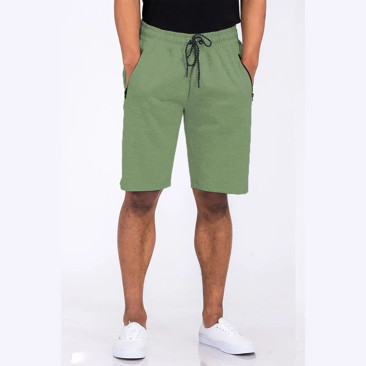 Olive Heathered Cotton Shorts