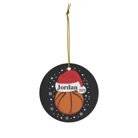 Personalized Basketball Ornament with Santa's Hat