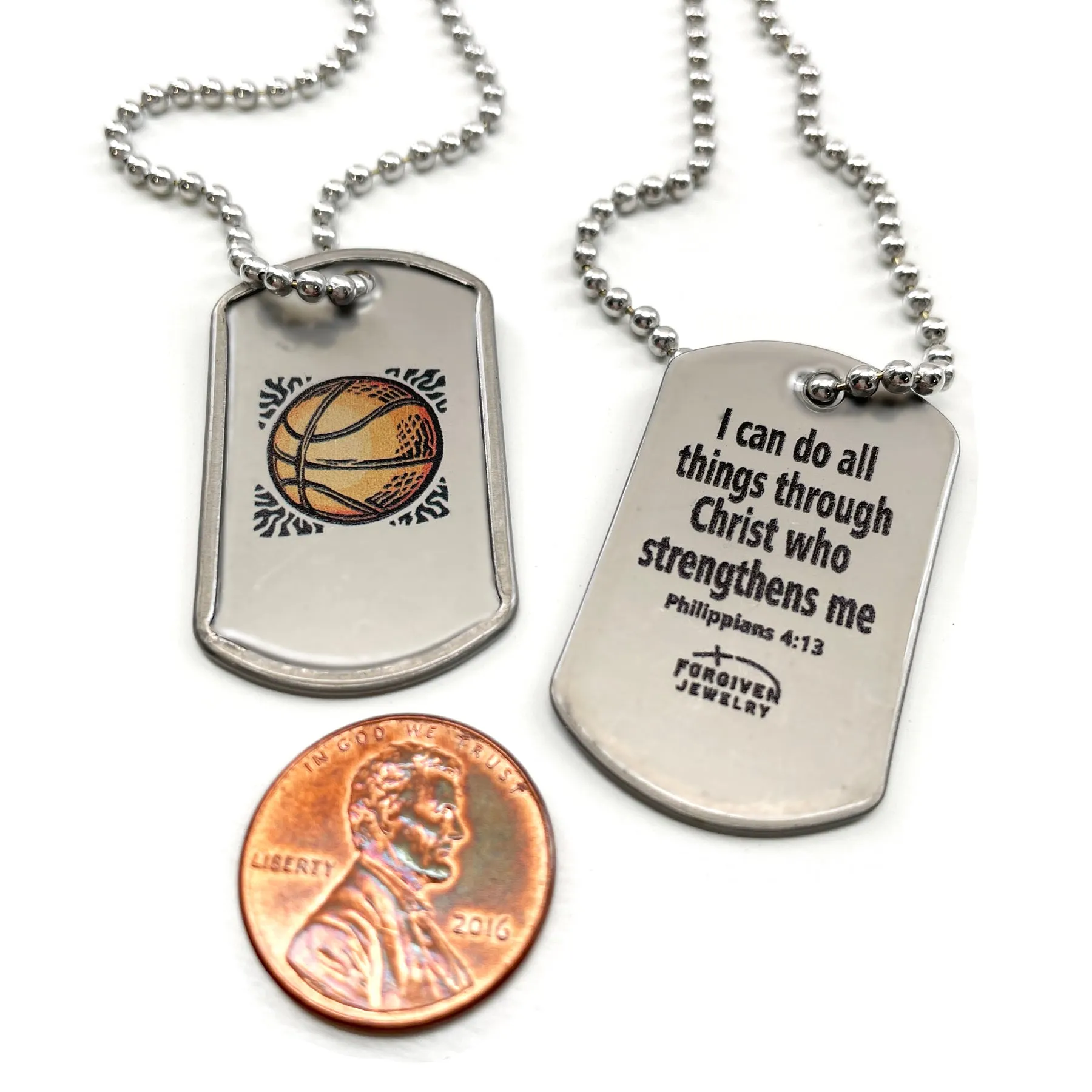 Phil 4:13 Basketball Dog Tag Necklace