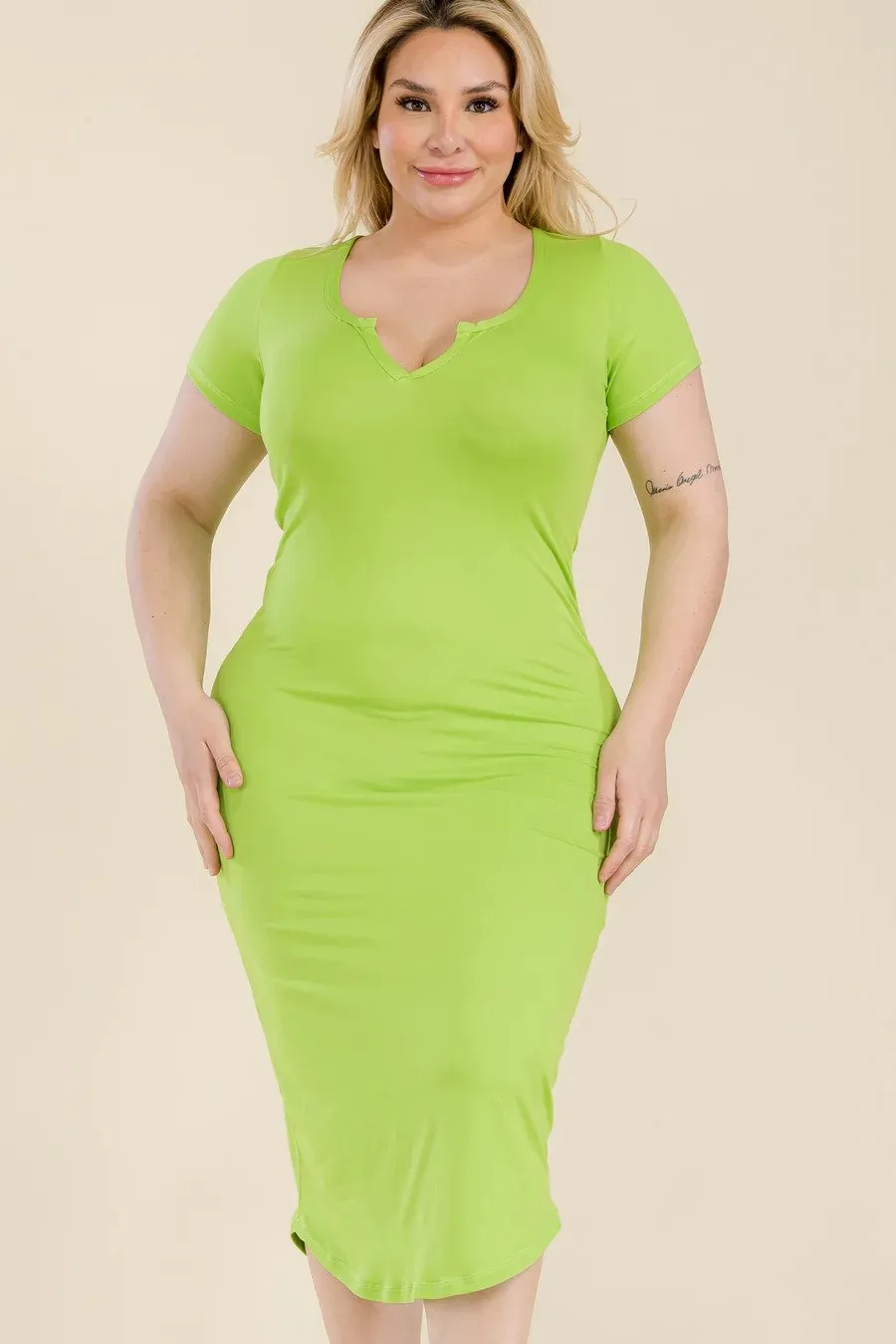 Plus size split neck bodycon midi dress