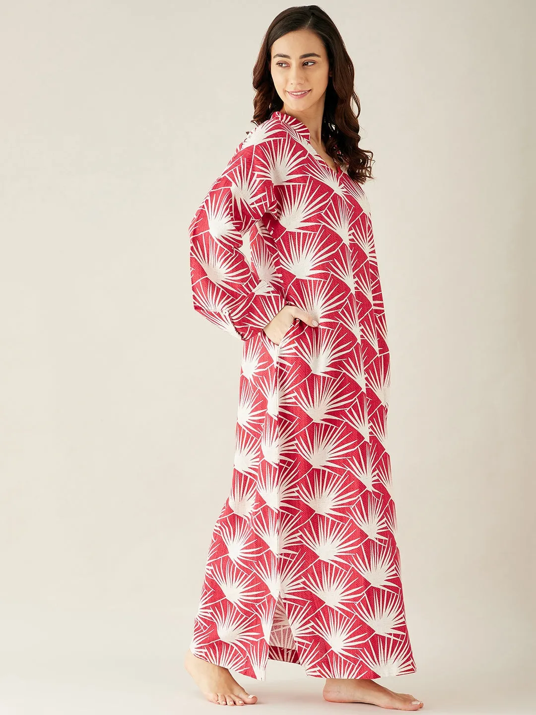 Red Tropical Printed Linen Lounge Dress (Final Sale)