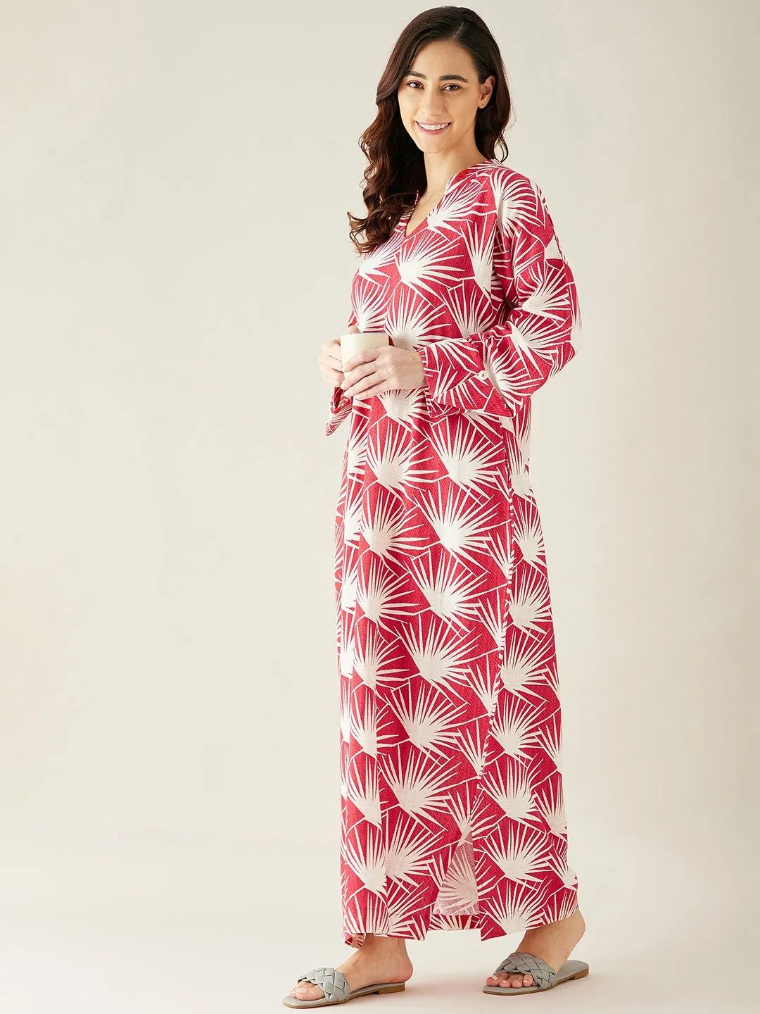 Red Tropical Printed Linen Lounge Dress (Final Sale)