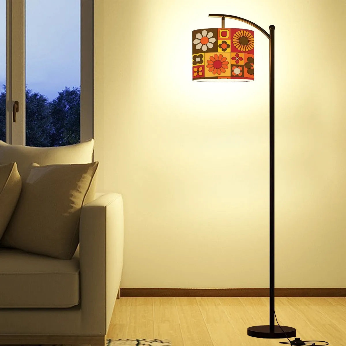 Retro 70s Floor Lamp, Mid Mod Flower Power Arc MCM Home Decor Office, Livingroom Bedroom Lighting