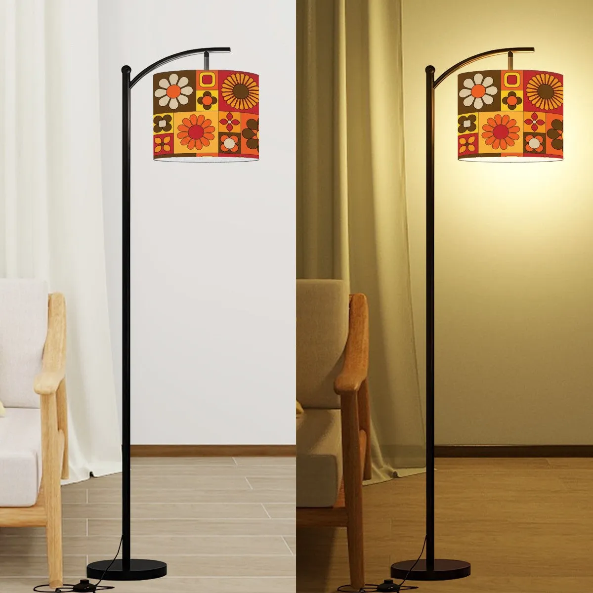 Retro 70s Floor Lamp, Mid Mod Flower Power Arc MCM Home Decor Office, Livingroom Bedroom Lighting