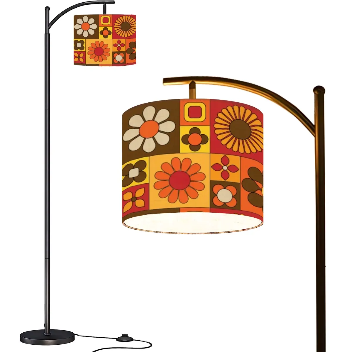 Retro 70s Floor Lamp, Mid Mod Flower Power Arc MCM Home Decor Office, Livingroom Bedroom Lighting