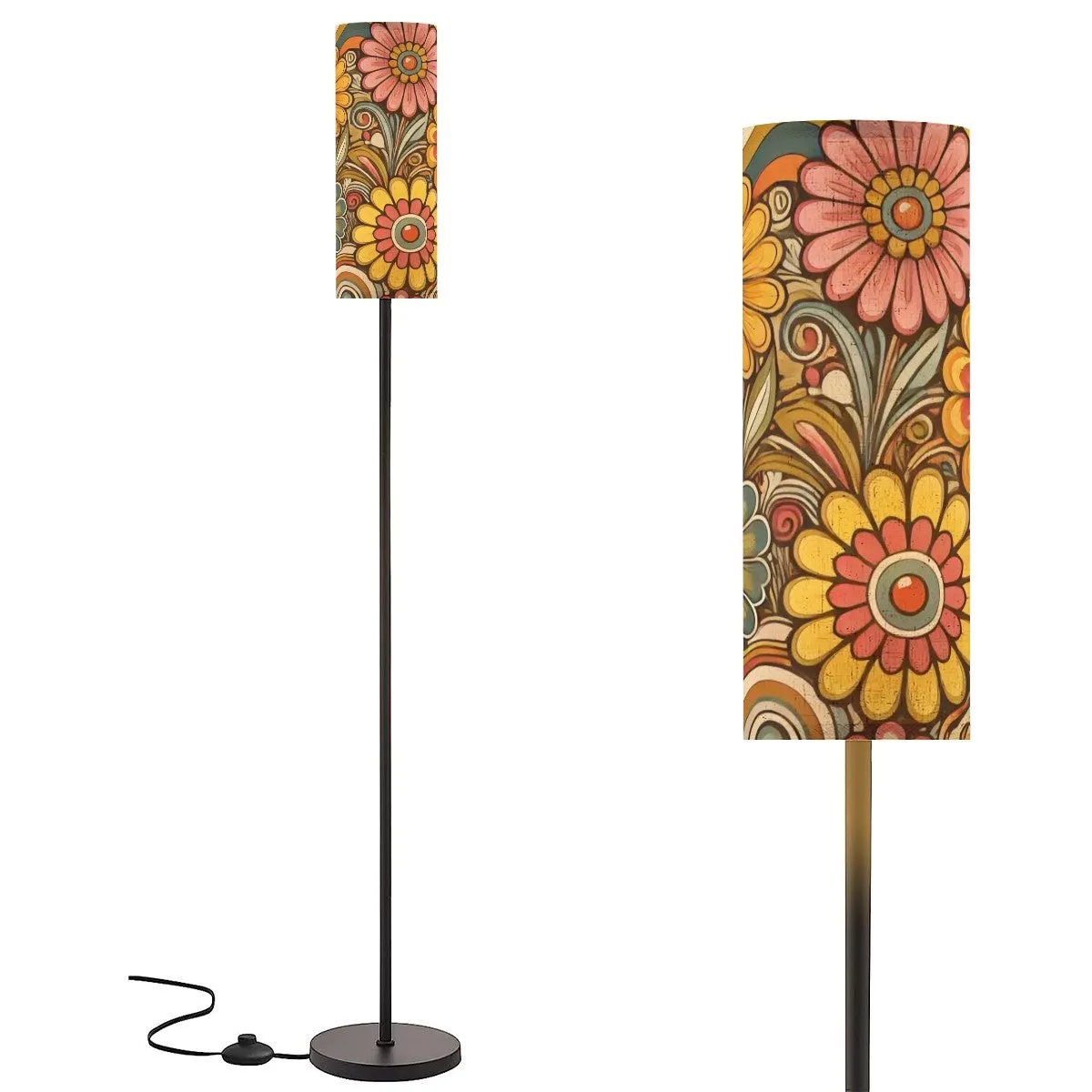 Retro 70s Flower Power Hippie Groovy Mod Floral Floor Lamp