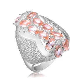 Rose Gold Plated Morganite and Clear Cubic Zirconia Accent Ring