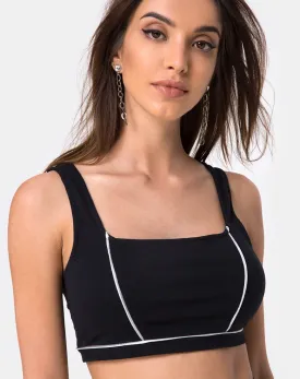 Shano Crop Top in Black With White Piping