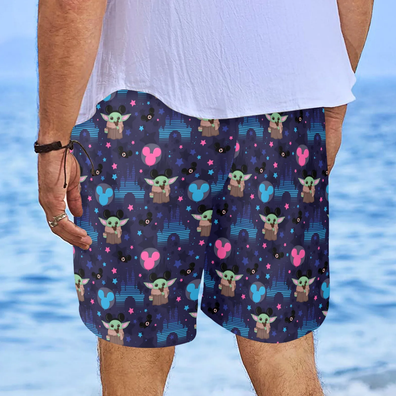 Star Wars Baby Yoda Castles Men's Swim Trunks Swimsuit