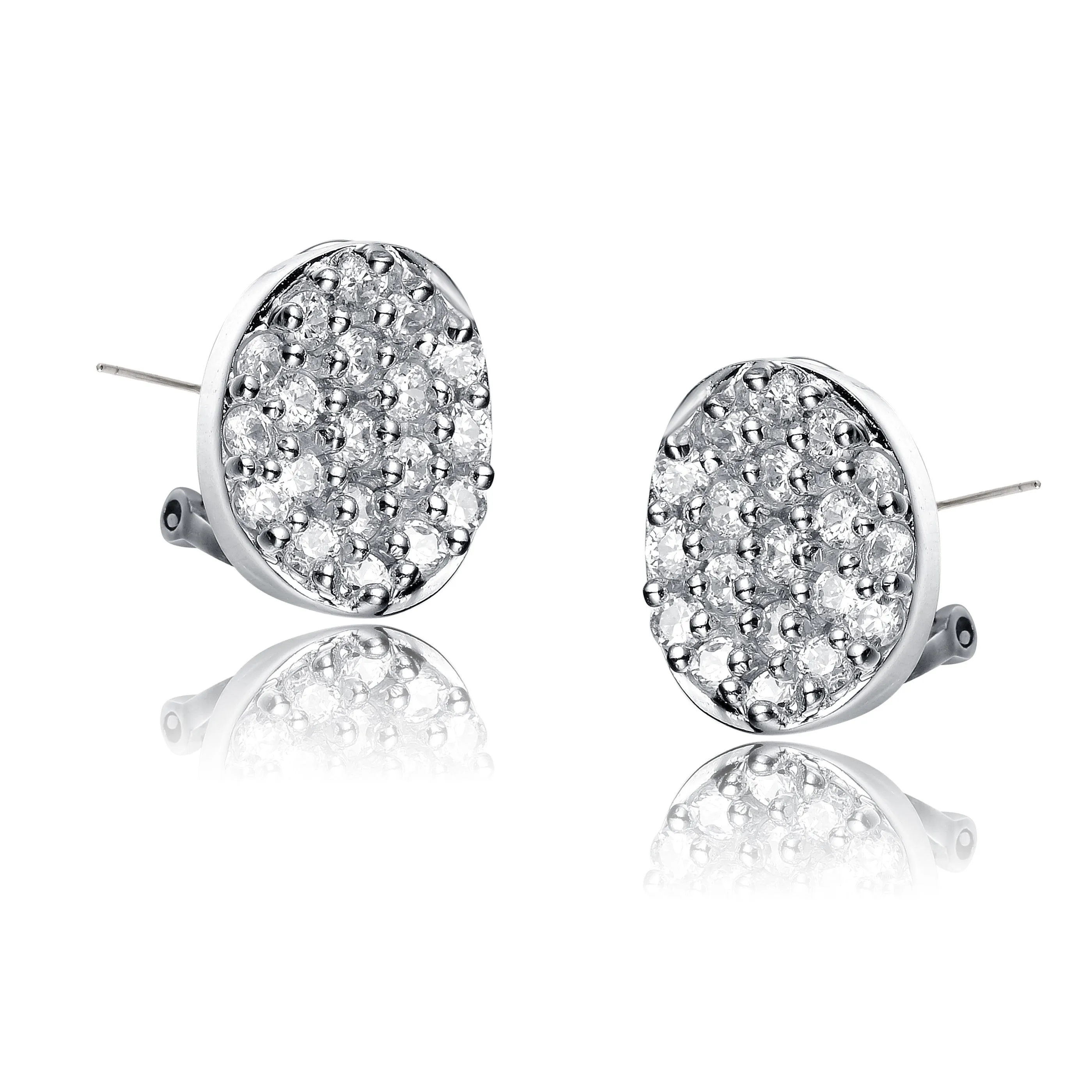 Sterling Silver Green Pave Cubic Zirconia Button Earrings